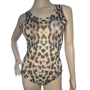 Wet Seal Sheer Brown And Black Cheetah Print Tank Style Body Suit With Buttons